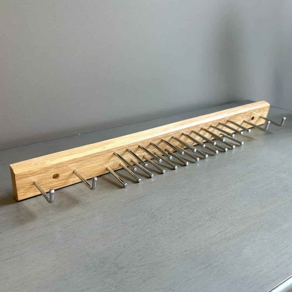 Wood Metal Tie Belt Rack Organizer Necklace Jewelry Display Wall Mounted Holder